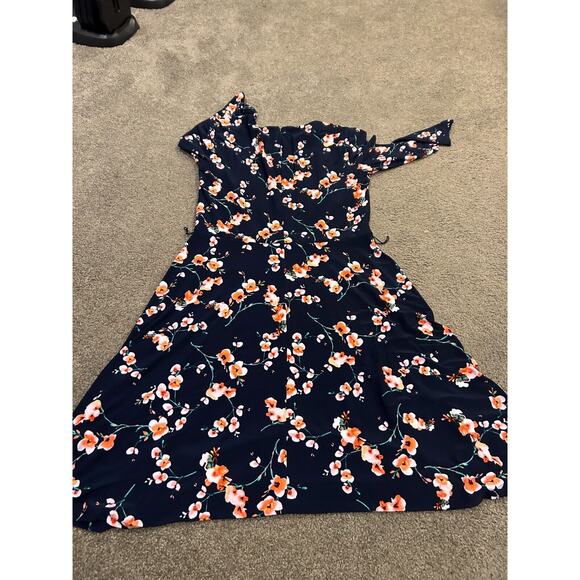 Lauren Ralph Lauren Women's Navy Floral Jersey Belted Fit & Flare Dress Size 12 - Picture 3 of 4